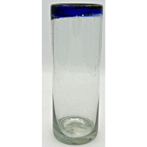 Vintage Blue Rimmed Clear Glass Vase 7" SKU U220